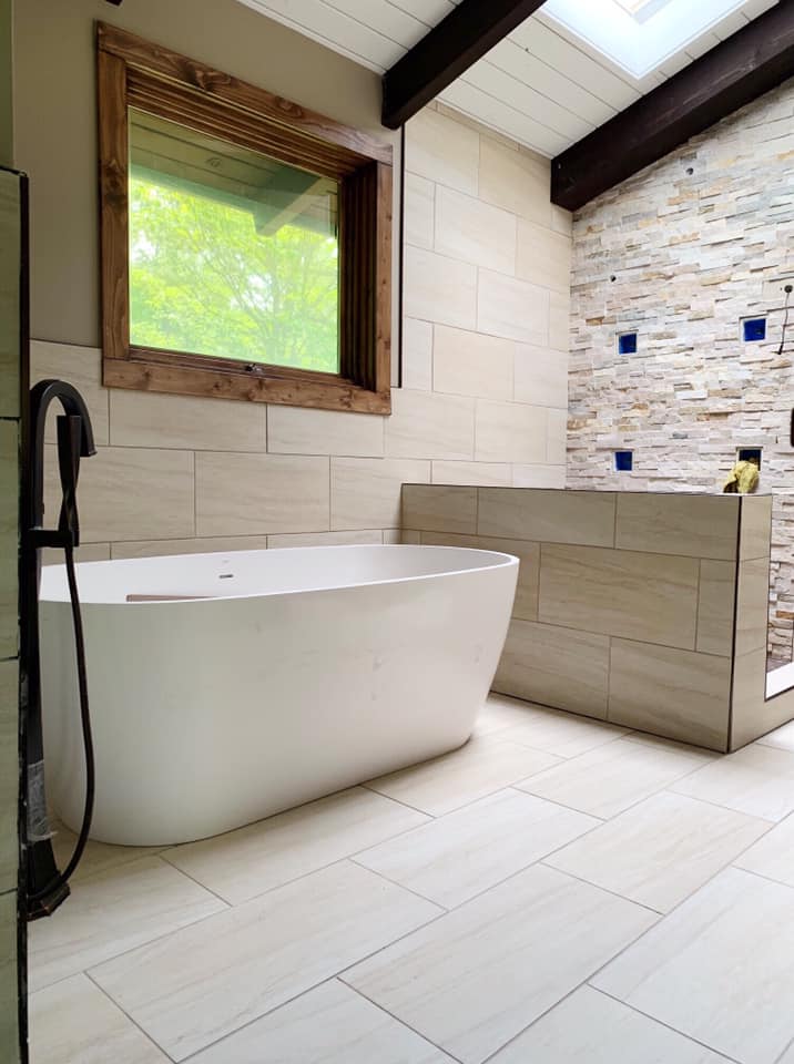 masterbath remodel bathroom lodge tile shower tub